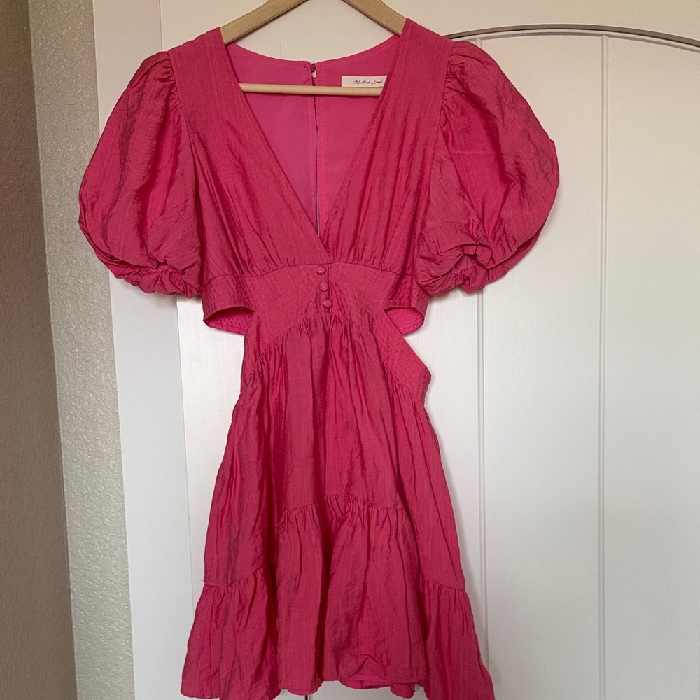 Mustard Seed Fuchsia Puff Sleeve Mini Dress